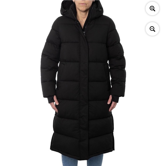 Women’s  London fog 21 ptp 42 down long size small puffer, black coat new long - Picture 12 of 12